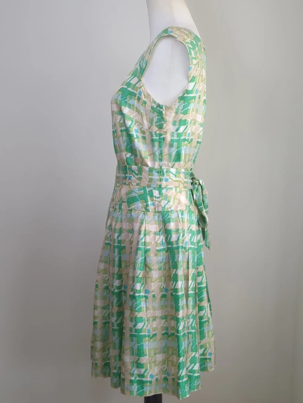 Kate Spade New York Retro Mint Green Plaid 100% Silk Fit & Flare Dress SIZE 6